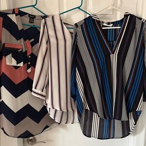 3 Striped V-Neck 3/4 sleeve Women's Tops -